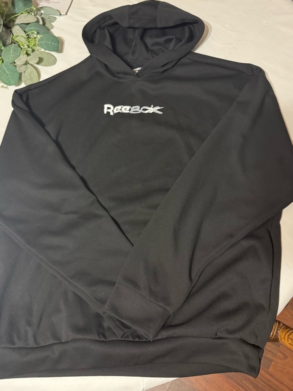 Reebok Black Hoodie with White Script Logo